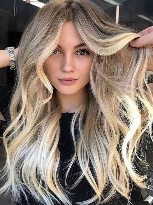 Ombre Long Wavy Blonde Synthetic Lace Front Wig By imwigs