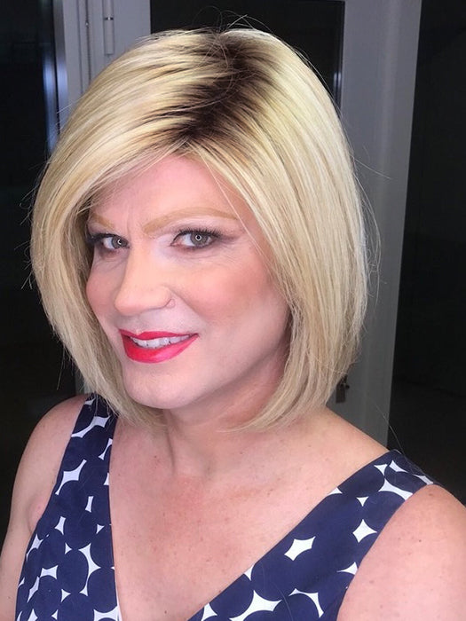 Short 10 Inch Straight Bob Blonde Synthetic Wig With Roots By imwigs