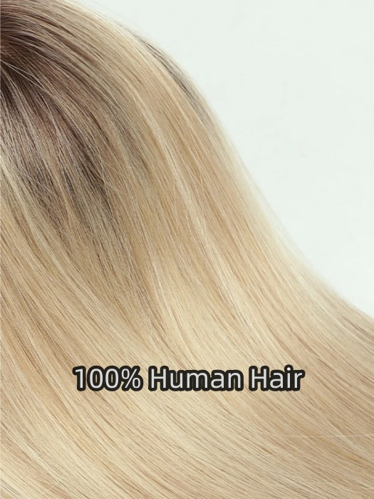 Glossy 14 Inch Straight Human Hair Toppers with Bangs By imwigs®