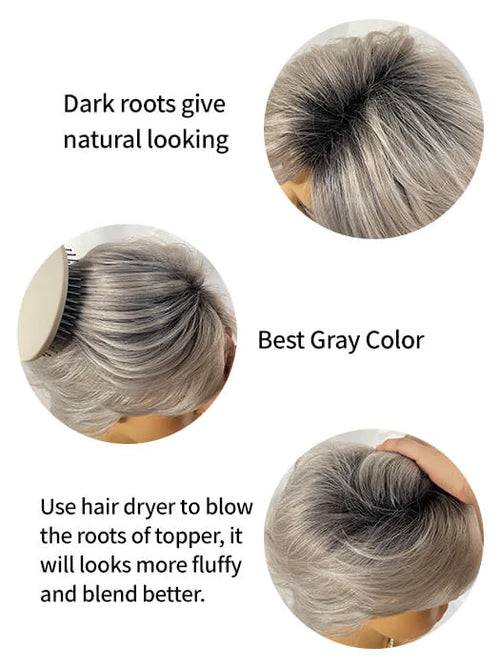 Short Gray Layered Synthetic Wigs With Roots By imwigs