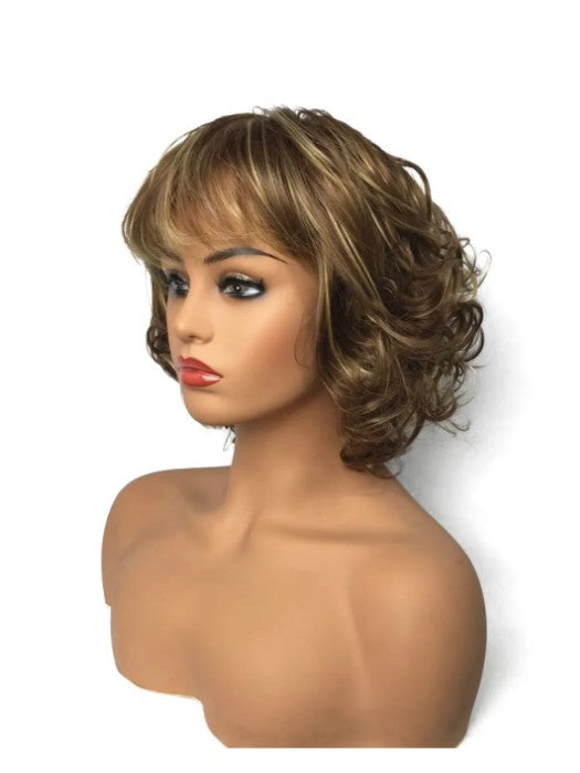 Highlighted Chin Length Curly Synthetic Wigs By imwigs®