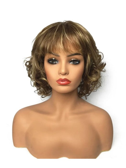 Highlighted Chin Length Curly Synthetic Wigs By imwigs®