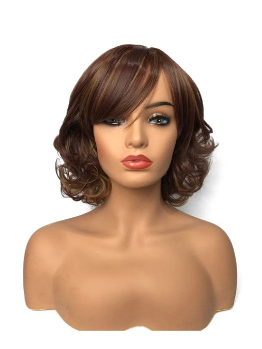 Highlighted Chin Length Curly Synthetic Wigs By imwigs®