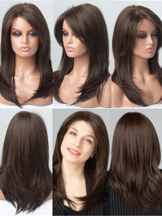 Medium Layered Straight Mono Frontal Synthetic Wigs By imwigs®