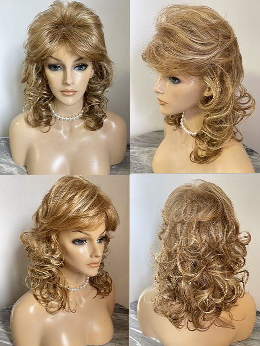 Schulterlange, spiralförmige Locken-Synthetikperücken mit Pony von imwigs® 