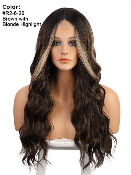 24 Inch Long Ombre Blonde Highlighted Waved Lace Part Wig By imwigs®