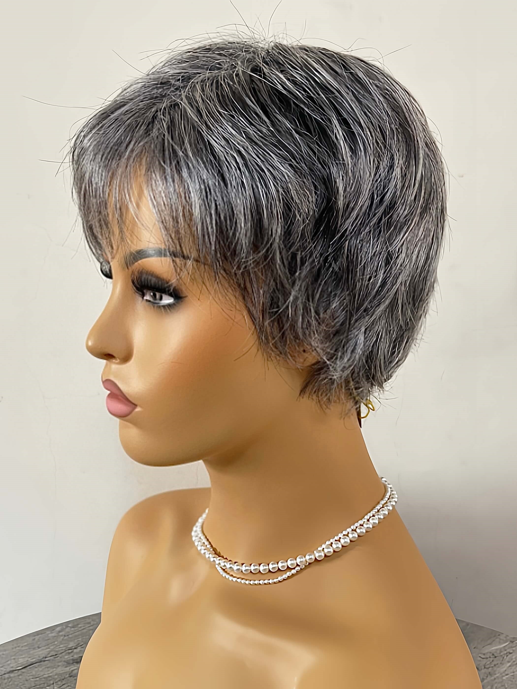 Natural Pixie Straight Layered Gray Synthetic Wigs By imwigs®