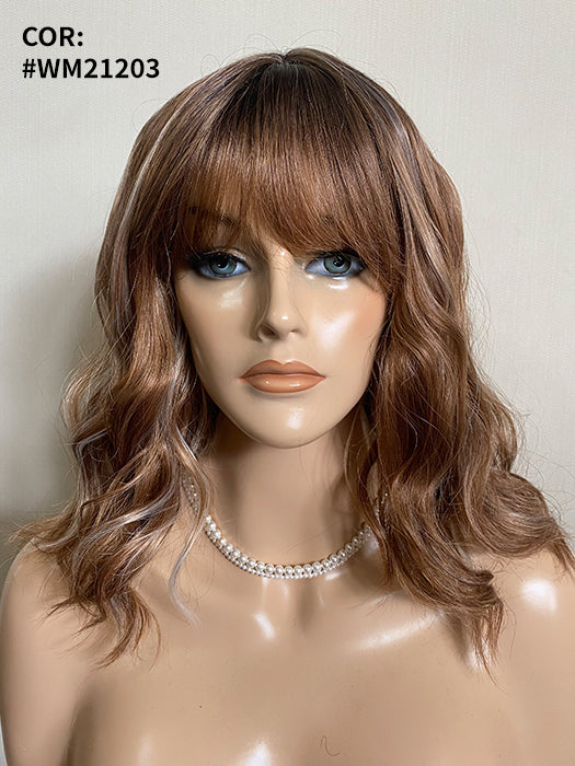 Newest Medium 13 Inch Wavy Synthetic Wig With Bangs By imwigs