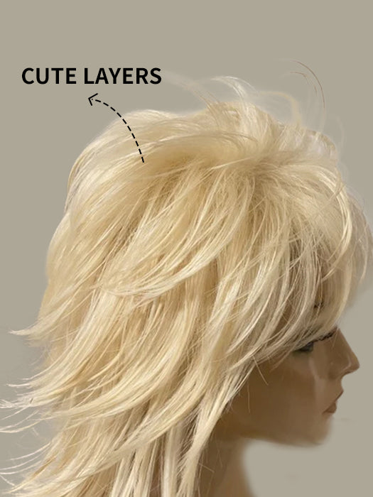 Fluffy Mid length Layered Straight Blonde Synthetic Celebrity Wig